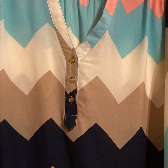 Rue chevron with buttons shirt - cream navy tan light coral light blue - Picture 4 of 5